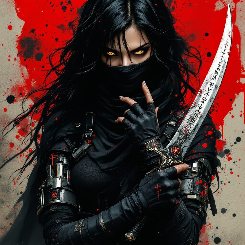 Vampire Assassin with Occult Dagger in Impressionist Style