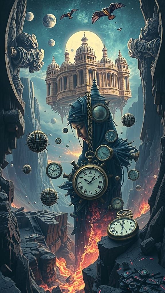 Shattered Dreamscape: Surreal Temples and Melting Clocks