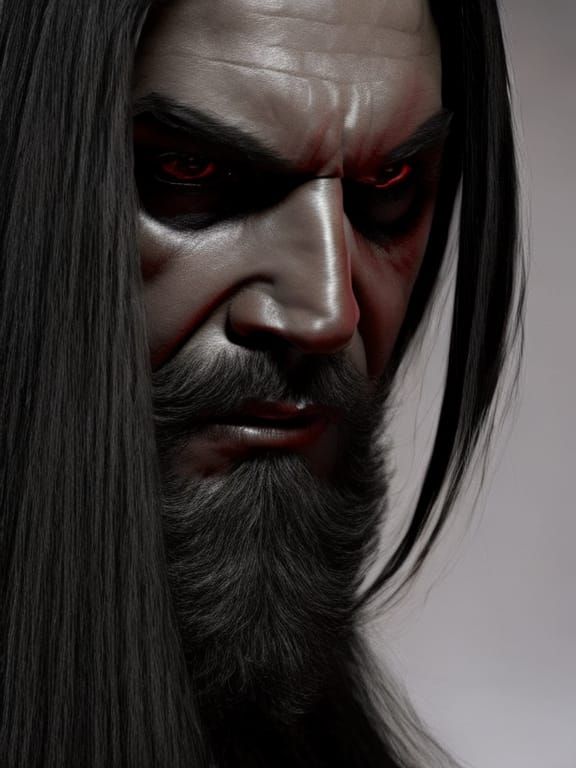 Photorealistic Vampire Male in Shadows with Bloody Fangs