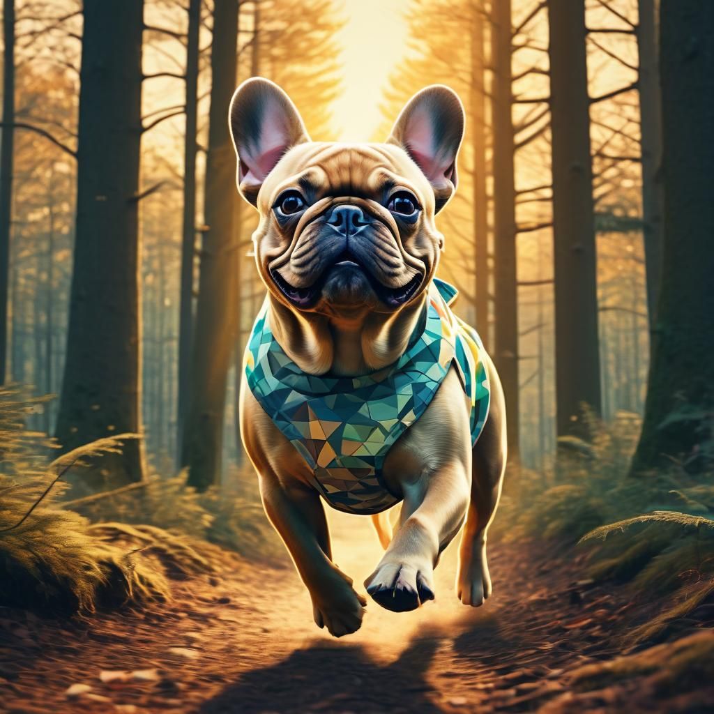 Child and Bulldog in Forest: Digital Pop Art