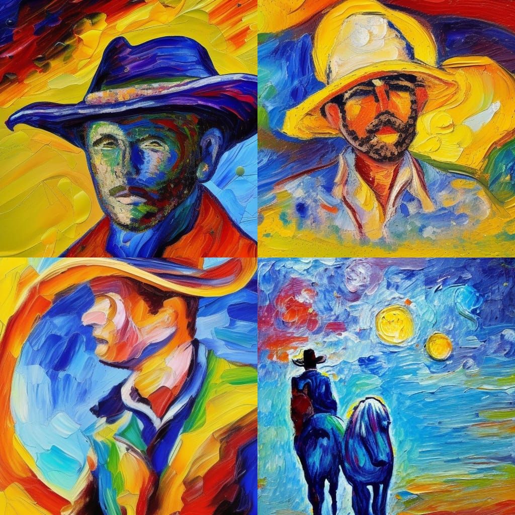 Cowboy on the Moon: Neo-Impressionist Oil Painting