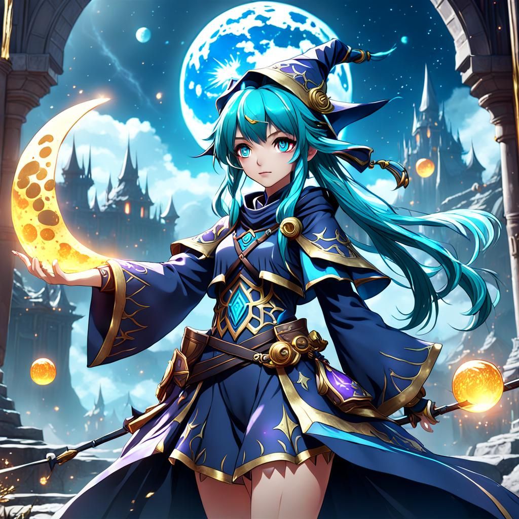 Anime Lunar Wizard Girl in Detailed Matte Painting