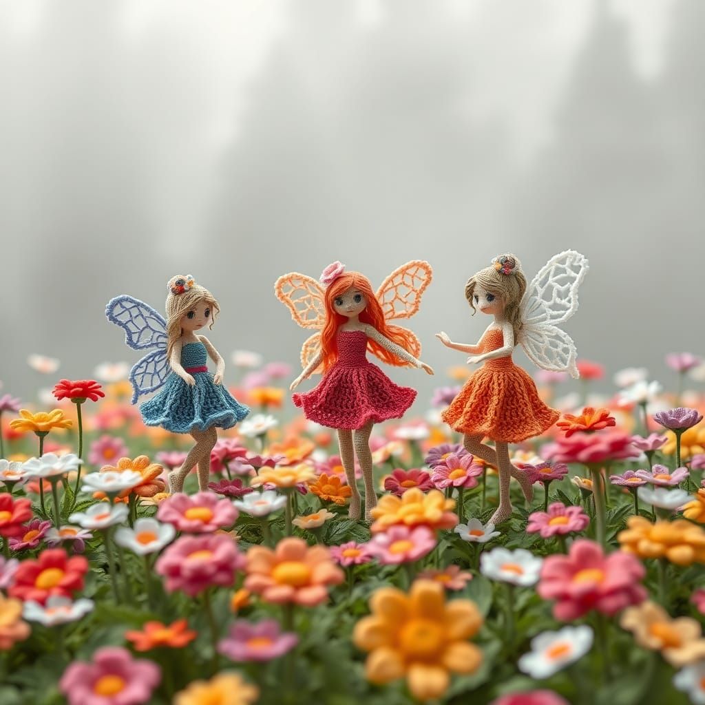 Crochet Fairies Dance in Crochet Meadow