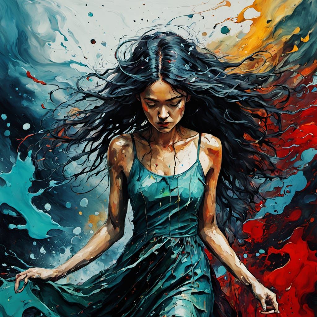 Vibrant Abstract Dance in the Rainy Ocean