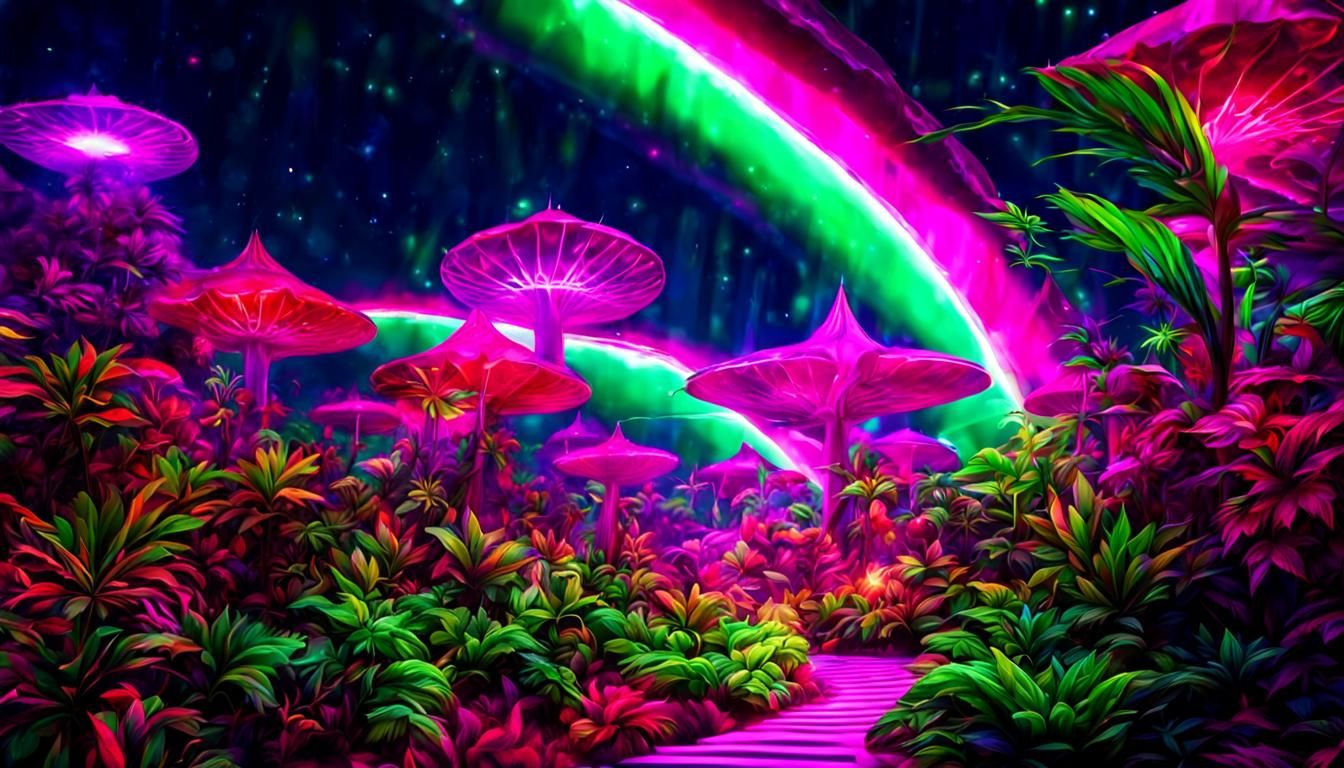 Neon Tropical Marijuana Garden Dreamscape