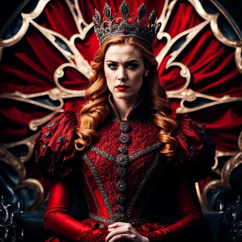 Red Queen in Surreal Wonderland: Hyperrealistic Image