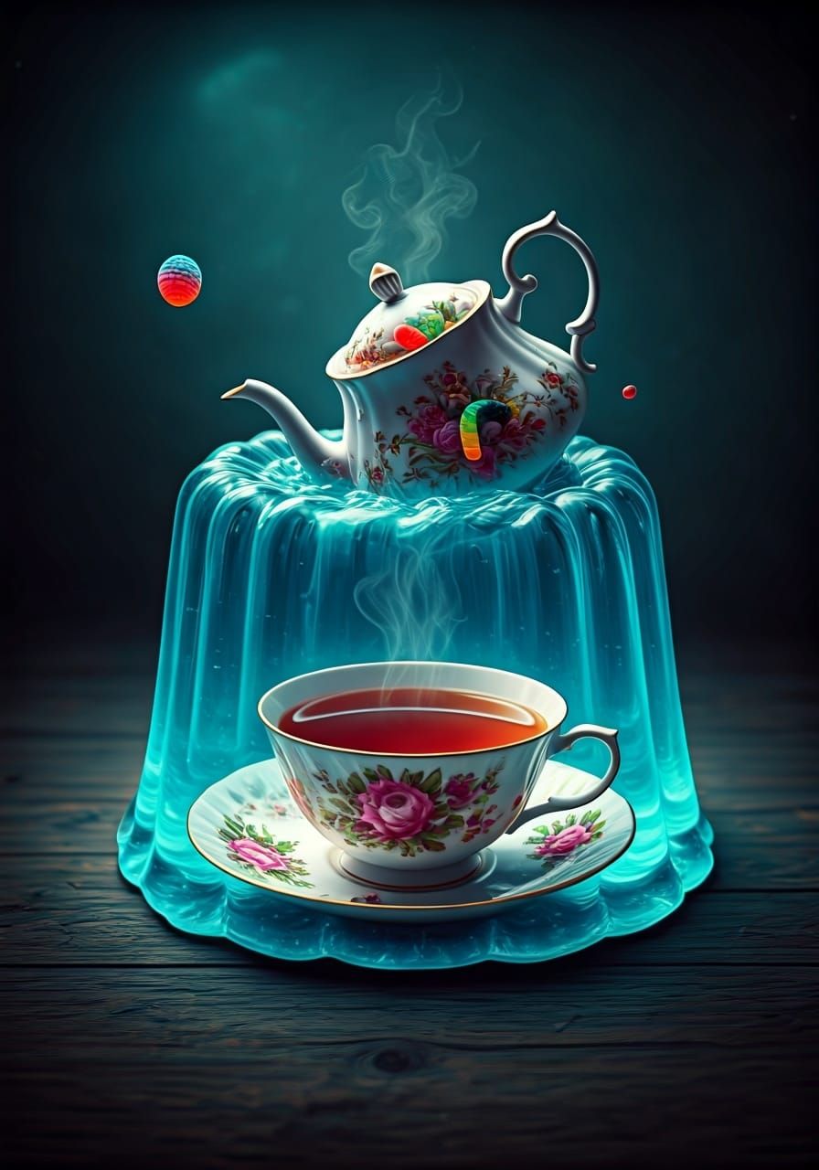 Teacup Suspended in Jello: A Surreal Scene