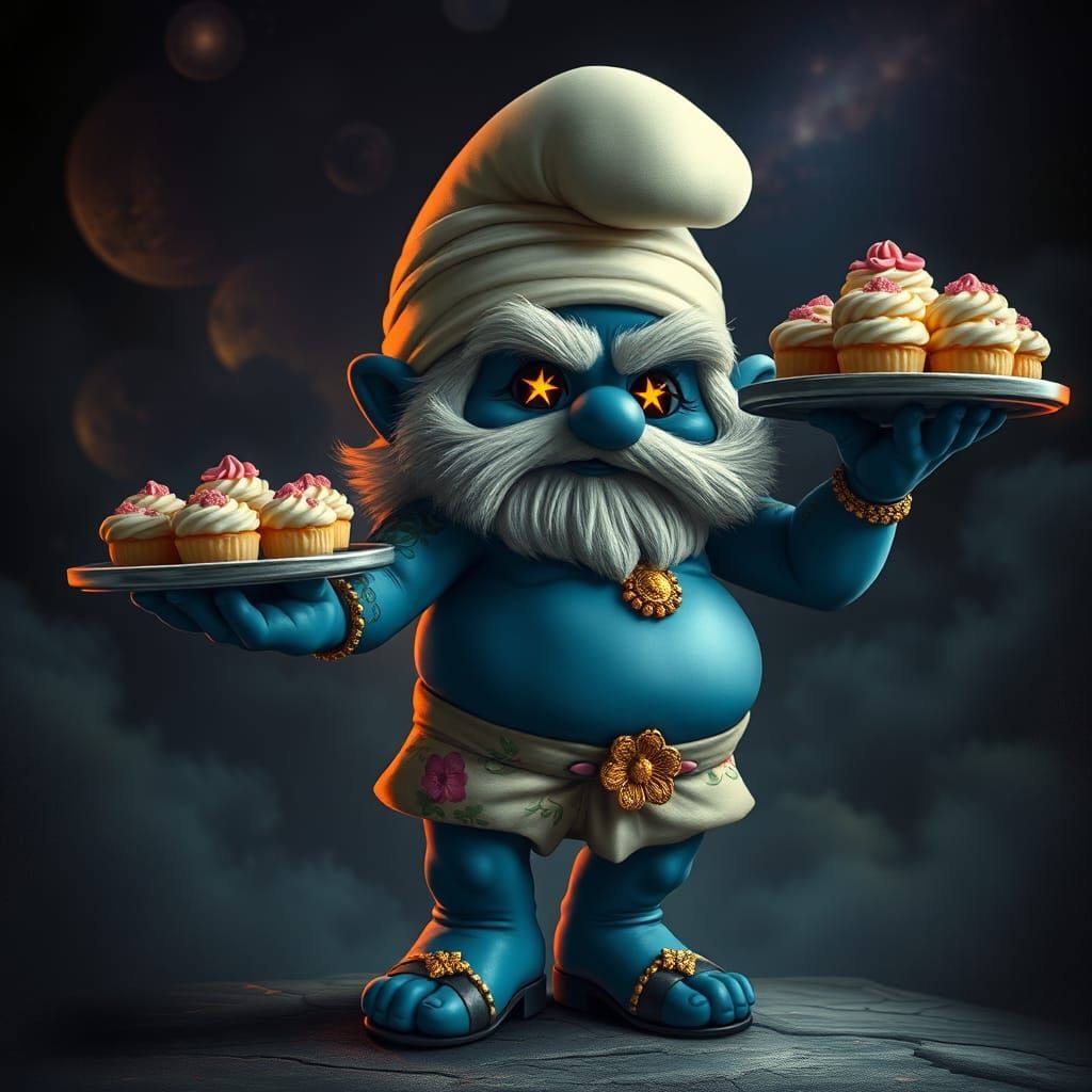 Muscular Papa Smurf with Floral Tattoos