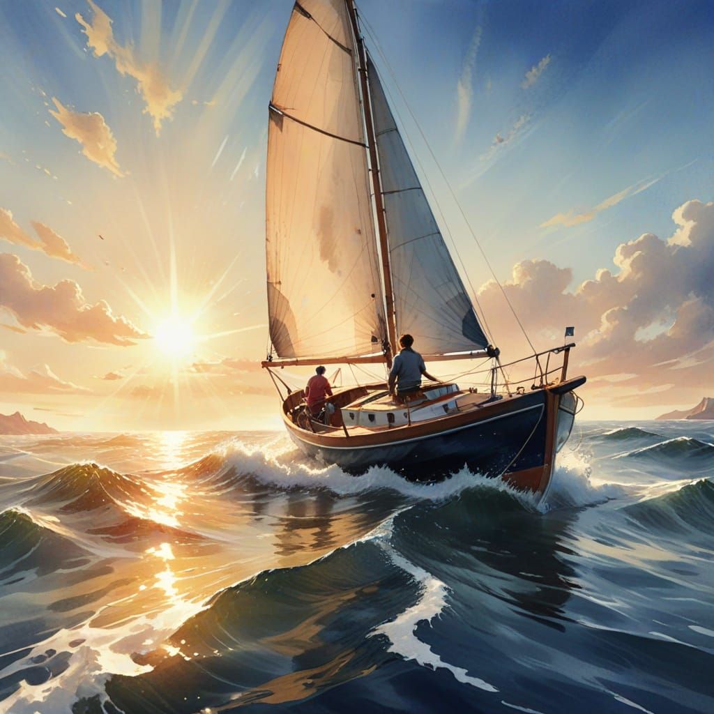 Sailboat Scene in Watercolor Style