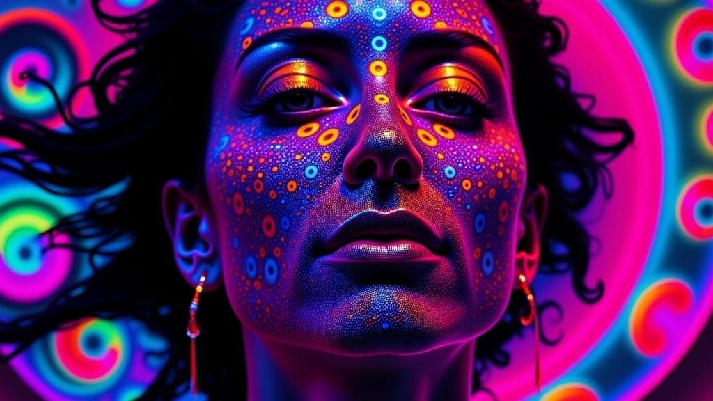 Psychedelic Neon Portrait in Surreal Pointillism