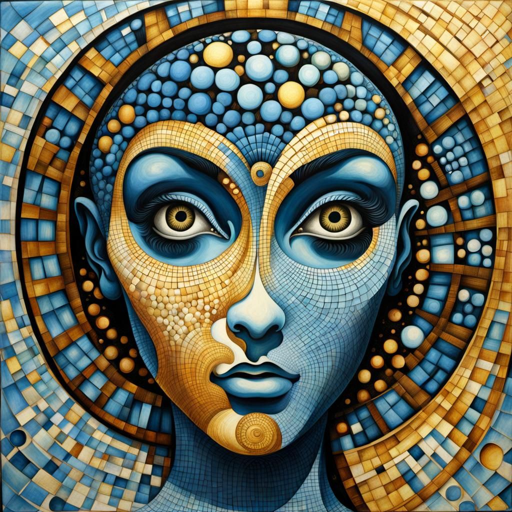 Intricate Circular Design in Gold and Blue