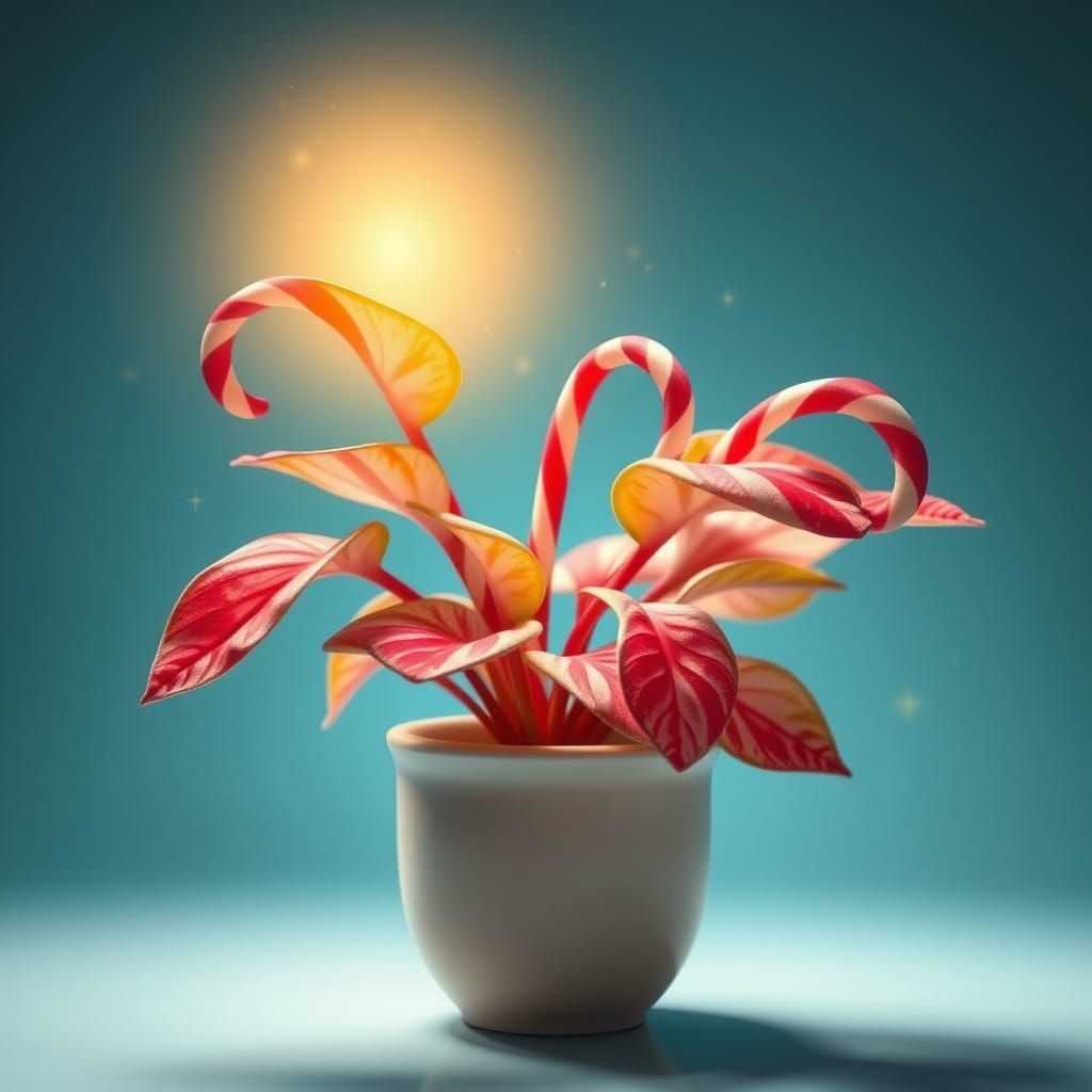 Whimsical Candy Cane Plant in Golden Radiance