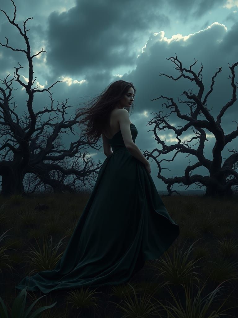 Gothic Romance: Woman on Windswept Moor