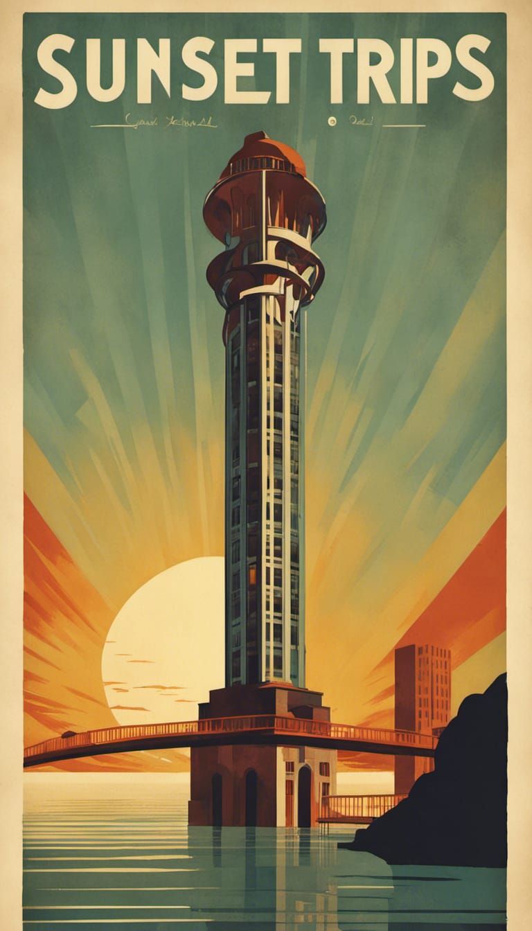 Art Deco Movie Poster for Sunset Trips