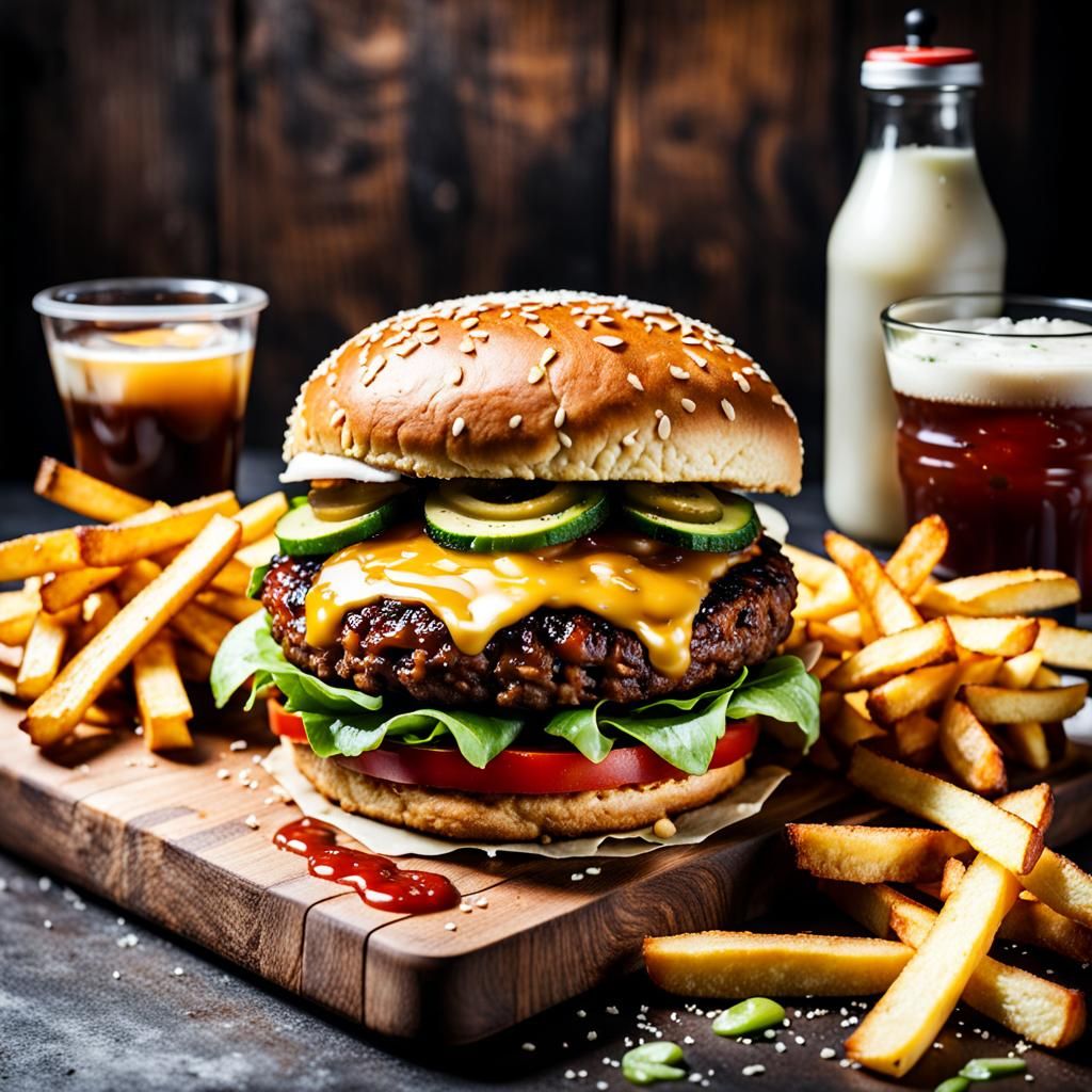 Detailed Burger and Fries Photography