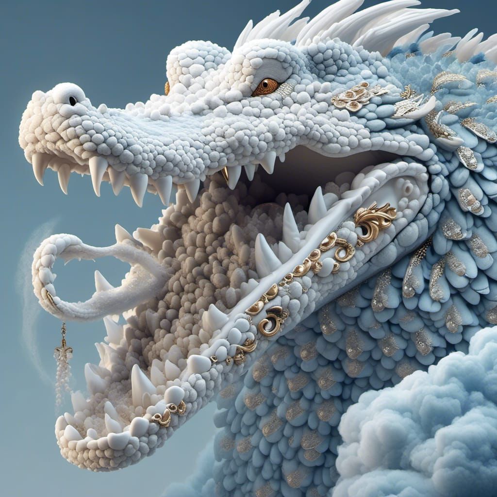 Cloud Crocodile with Filigree Scales in Detailed Art