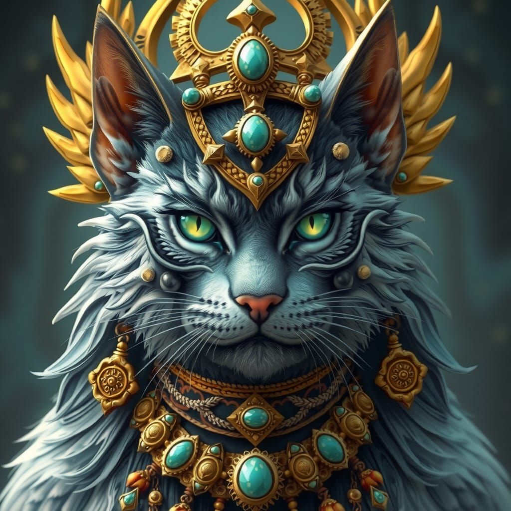Regal Feline Goddess in Mystical Style
