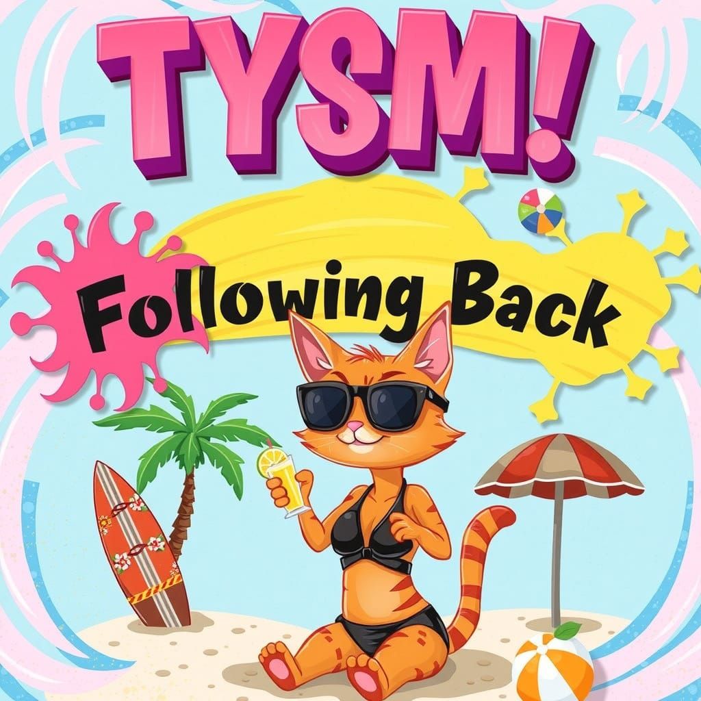 Vibrant and playful raised text that says "TYSM Following Ba...