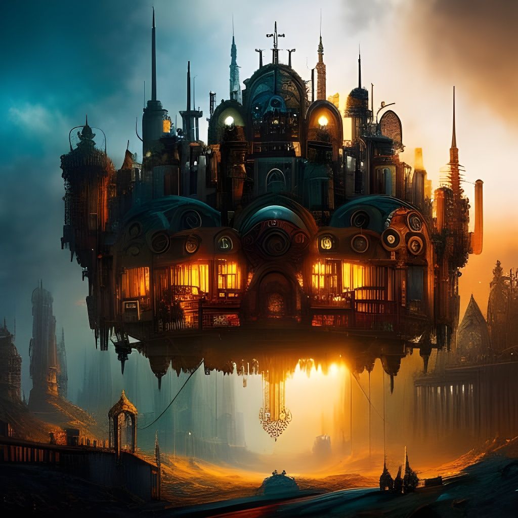 Detailed Steampunk City with Ochre Accents