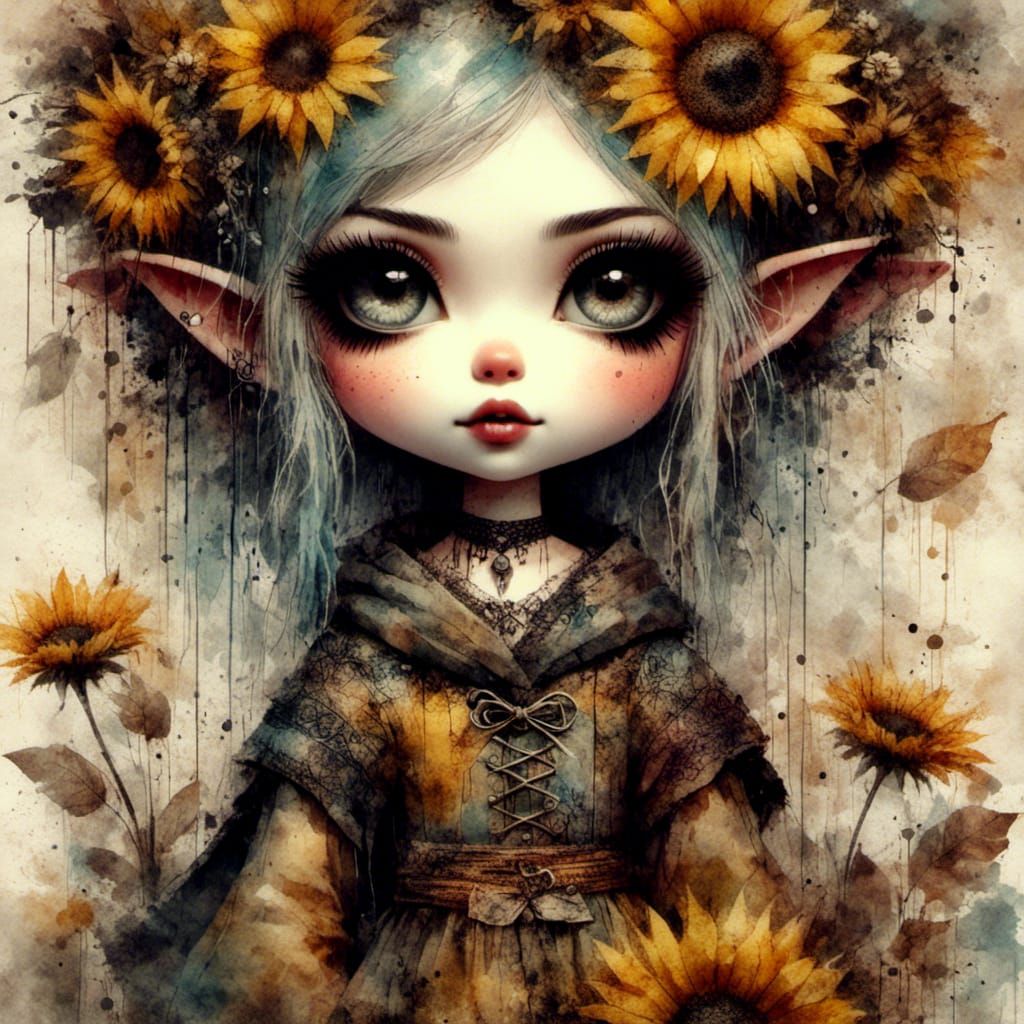 Adorable Fairy Girl in Antique Watercolor Style