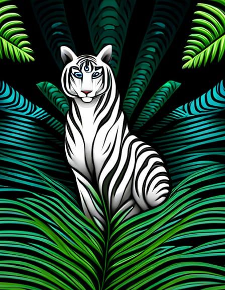 White Tigress in Mystical Jungle: Abstract Vector Art