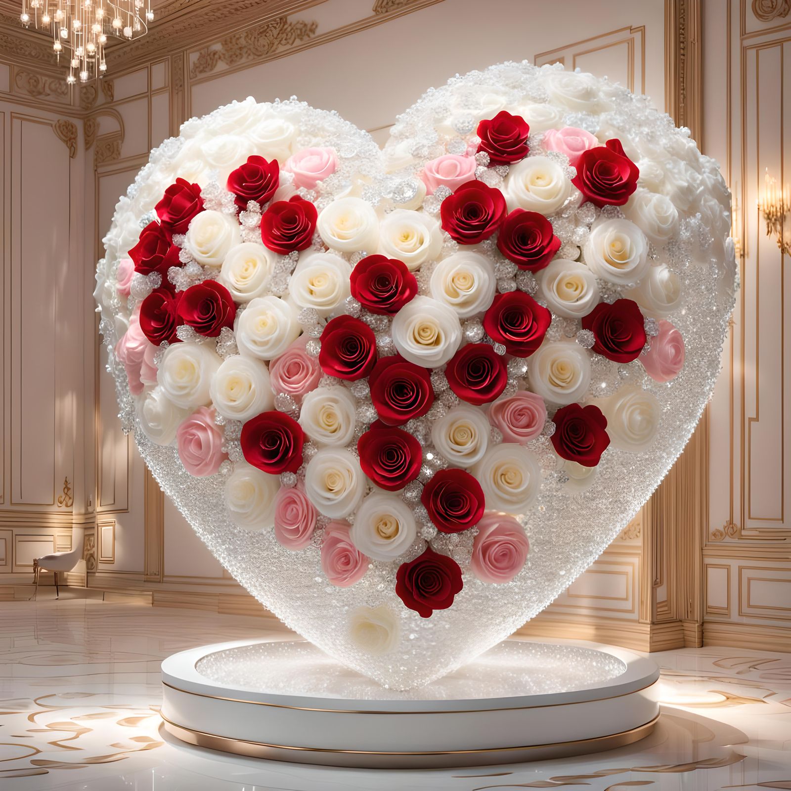 Romantic 3D Render with Roses, Diamonds, and Heart
