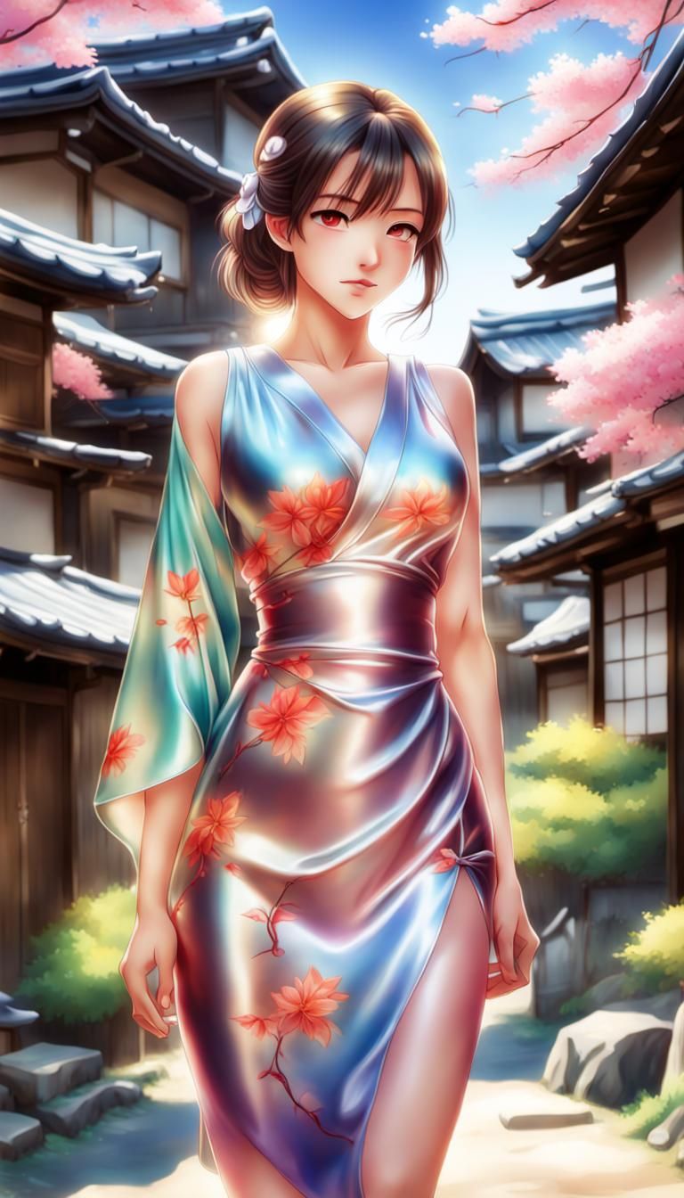 Woman in Silk Dress: Airbrush Anime Art