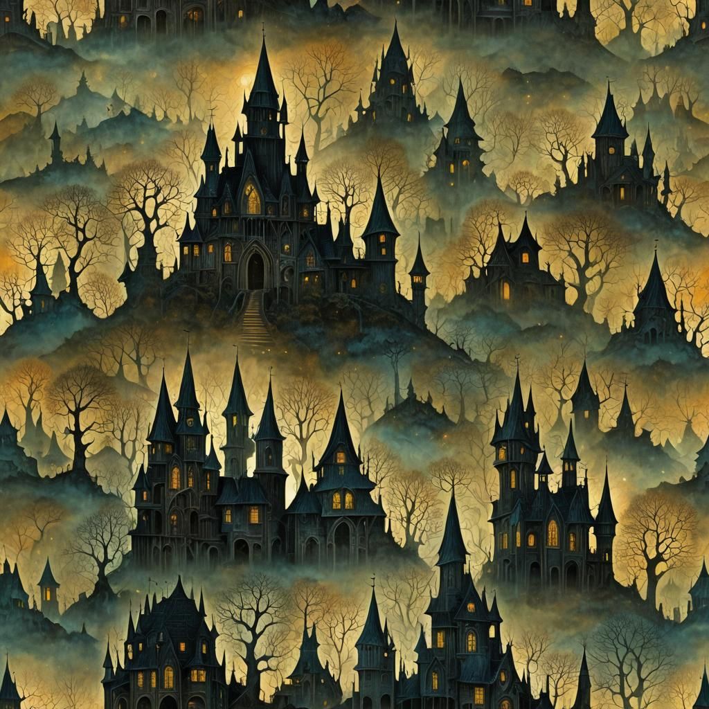 Gothic Haunted House with Fractal Elegance