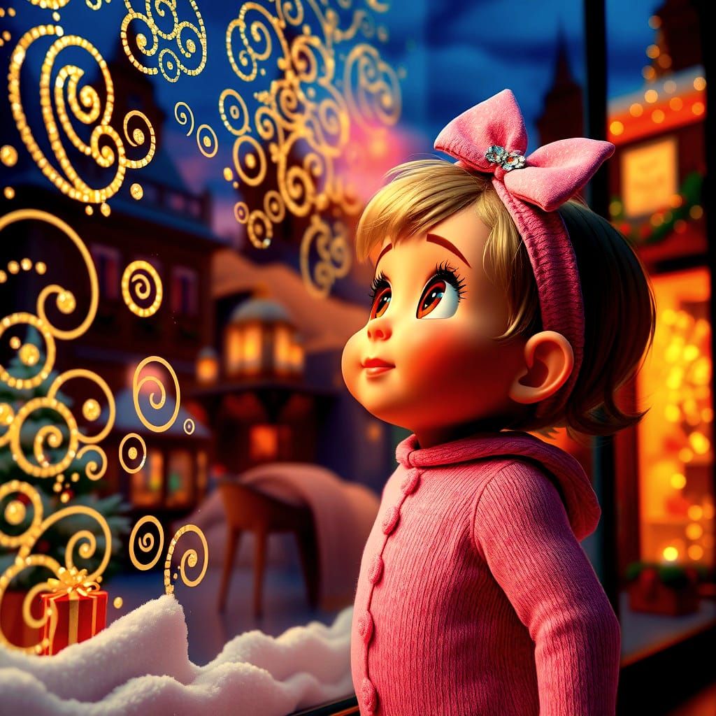 Pixar-Style Baby Girl at Christmas Shop