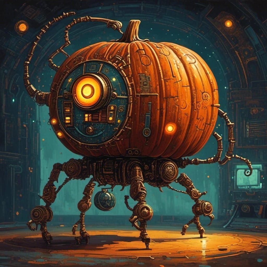 Steampunk Pumpkin Droid in Space Station