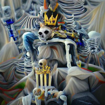 Skeleton King on Bone Throne Overlooking Dead Kingdom