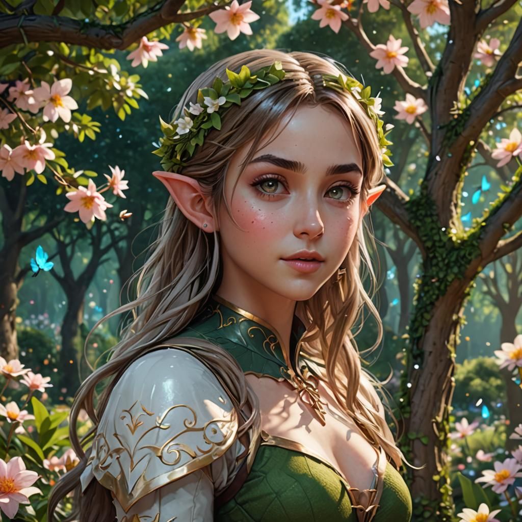 Enchanting Elf in Anime-Inspired Flower Garden