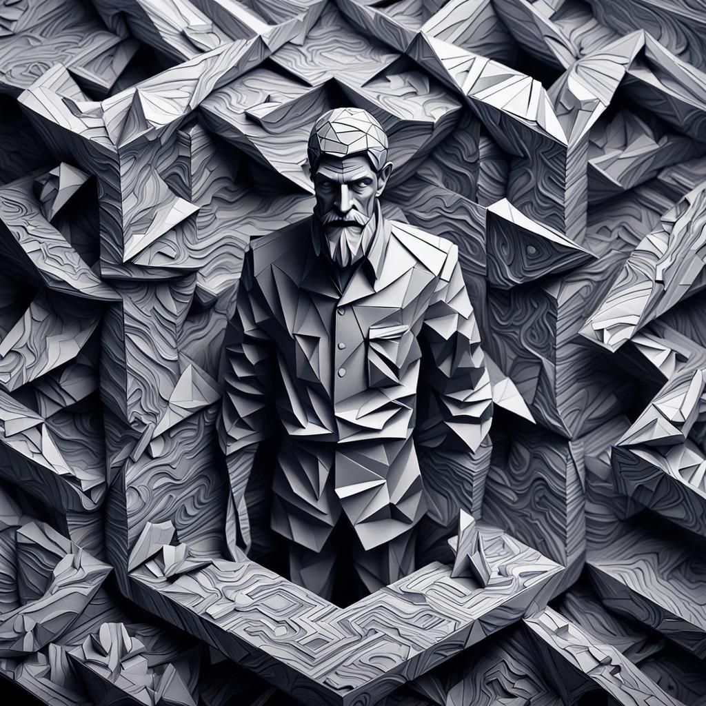 Origami Paper Man in Dark Fantasy Style