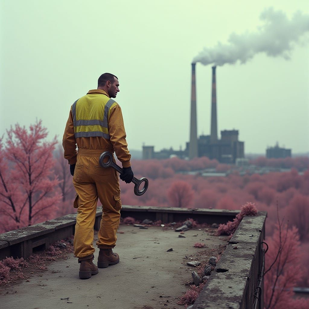 Bleak Desolate Landscape in 1970s Industrial Style