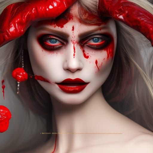 Creepy Girl with Bloody Eyes and Red Rose Crown