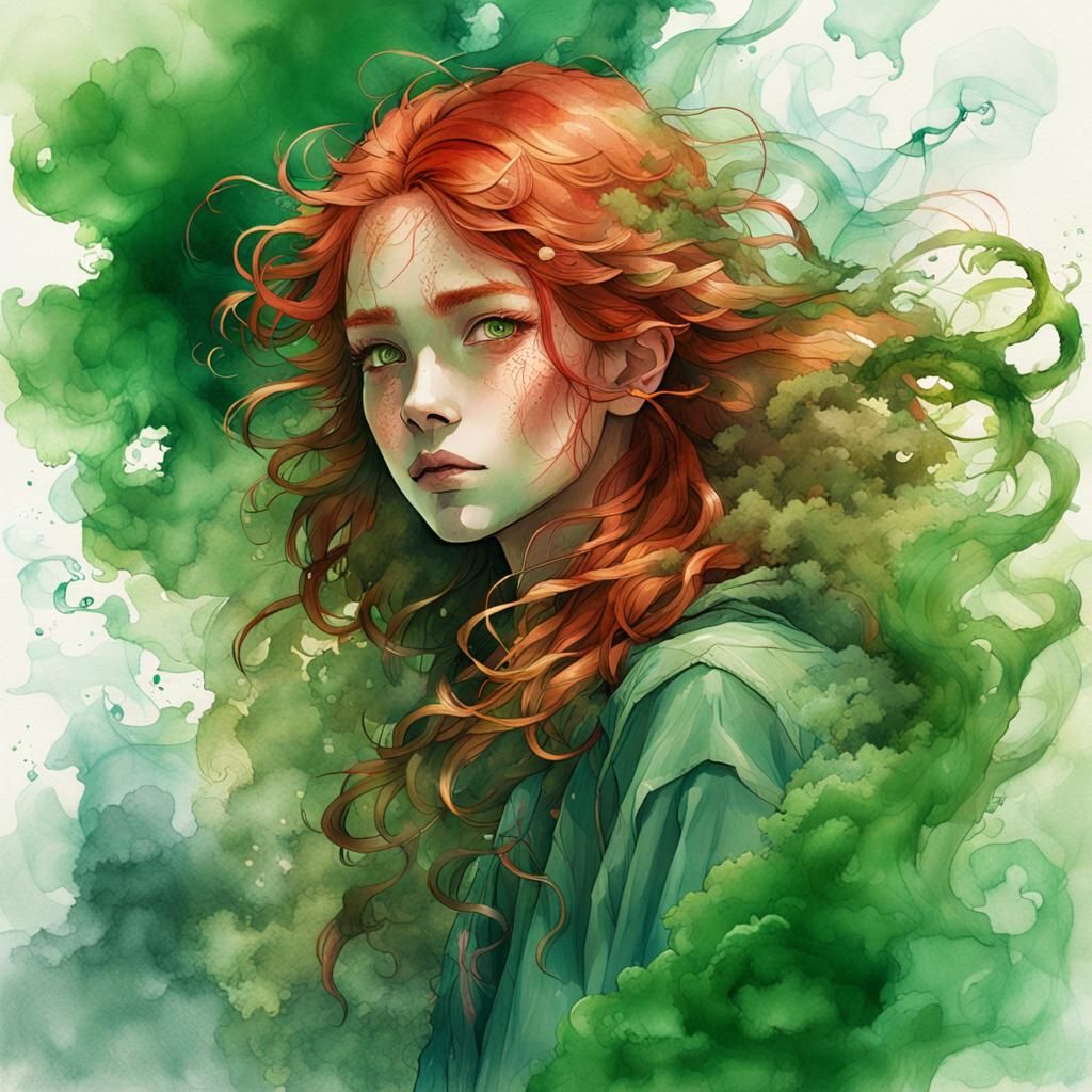 Mystical Teen Girl with Smoking Eyes, Digital Art