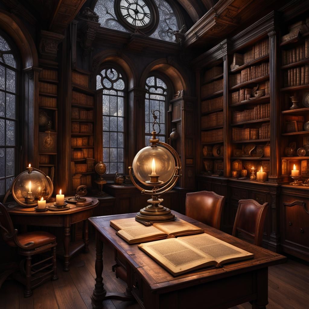 Detailed Blueprints in Dimly Lit Study, Hyperrealistic Style