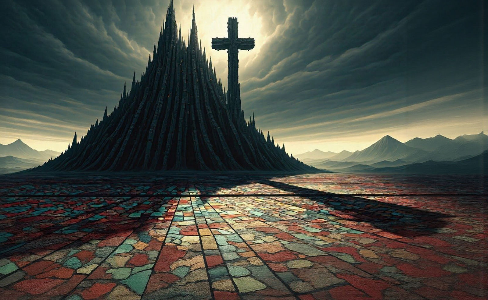 Dark Dystopian Tower in the Shadow of a Grand Monolith