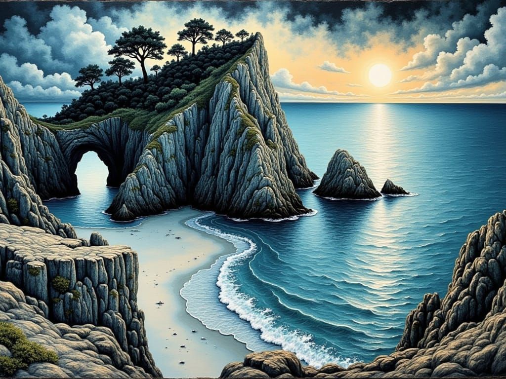 Romantic Chalk Coast Landscape at Sunset