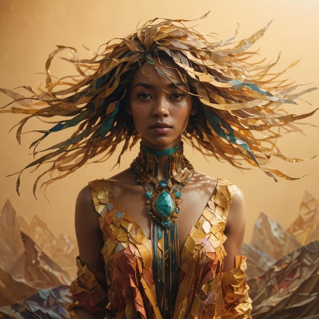 Intricate Paper Girl Portrait in Vibrant Oil Painting Style