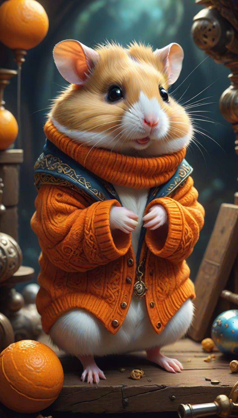 Hamster Comfort in Orange Sock: Digital Art
