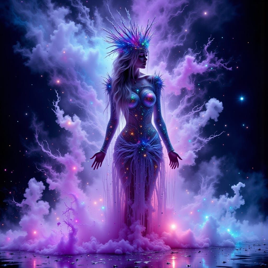 Fantasy Performer Melting into Ethereal Realm