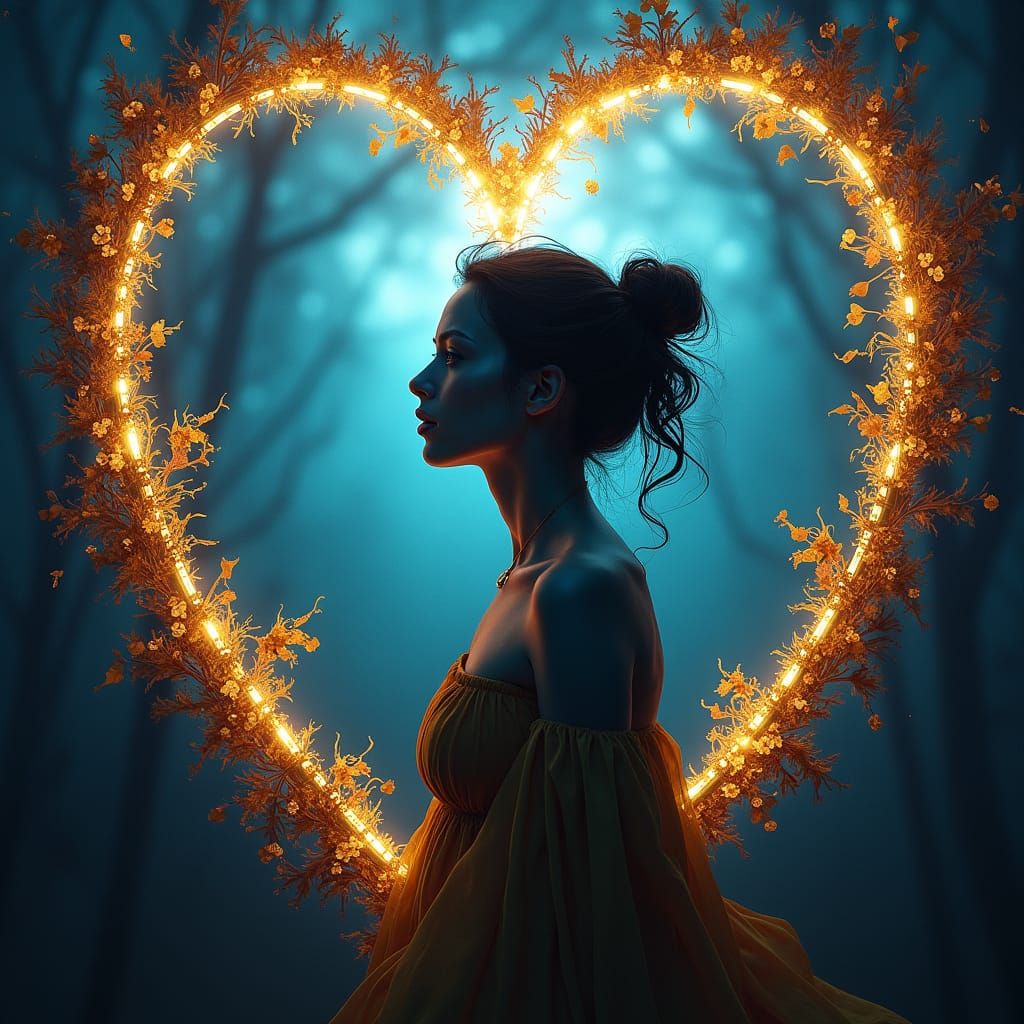 Woman's Silhouette in Heart Frame: Matte Painting