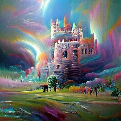 Psychedelic Fantasy Castle as Oil Painting