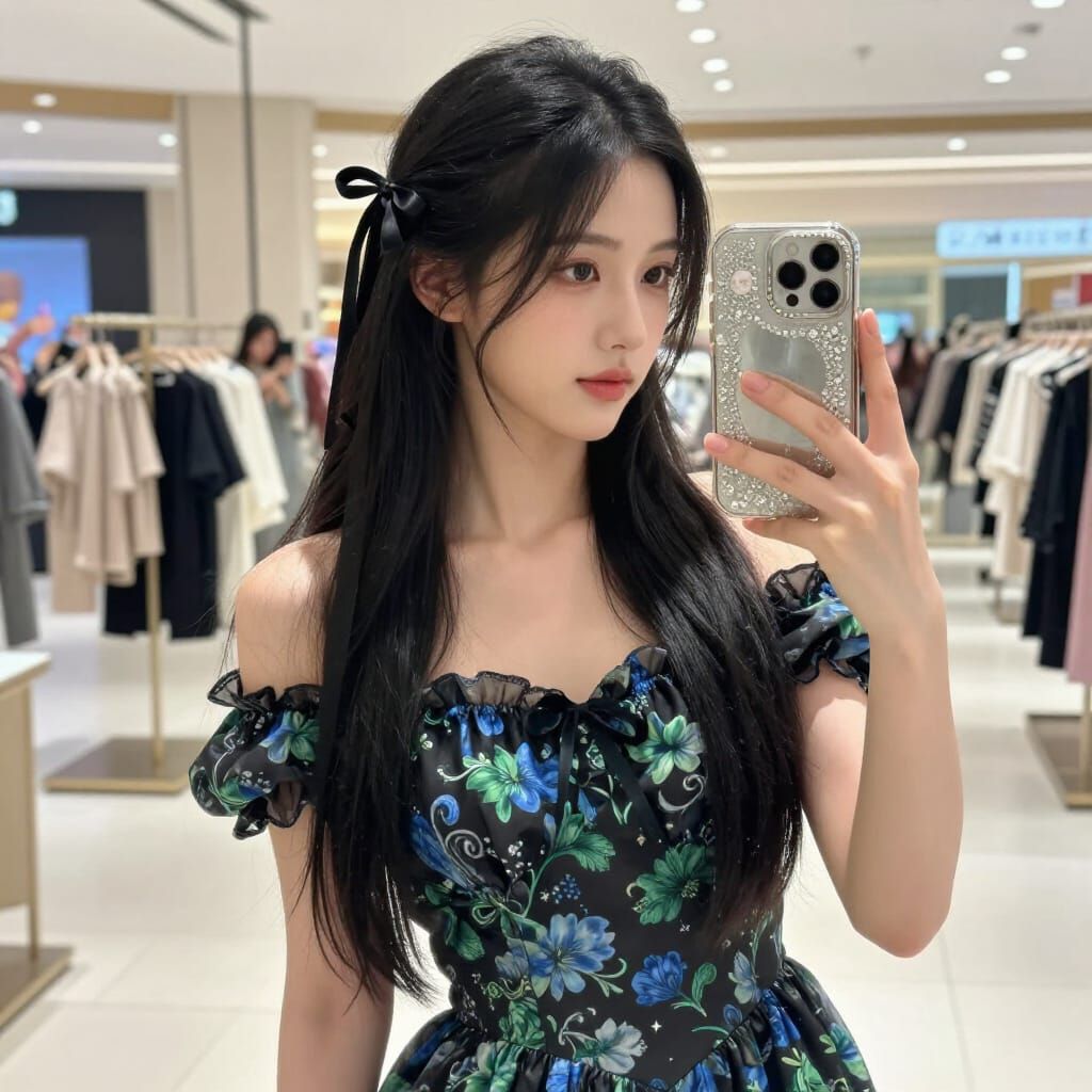 Ethereal Fantasy Portrait of Woman in Floral Dress