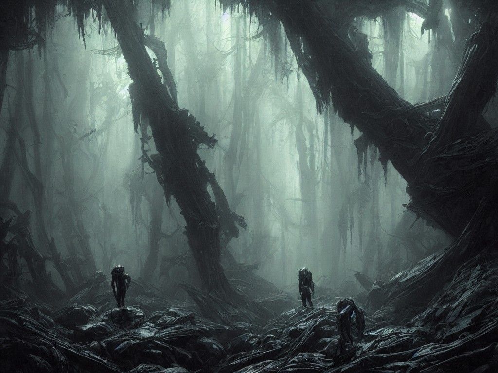 Samus Aran in Eerie Forest: A Dark Fantasy Concept