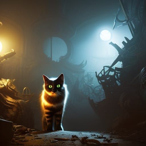Cute Cat in Dark Fantasy, Hyperdetailed 8K