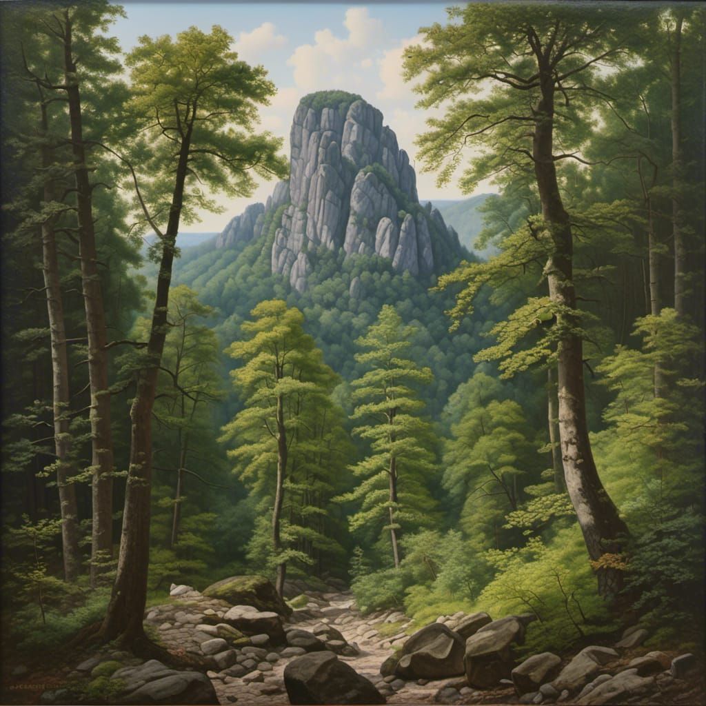 Detailed Oil Painting of German Low Mountain Range