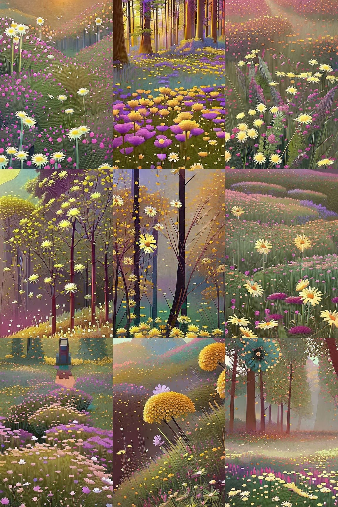 Botanical Daisies in Colorful Digital Painting