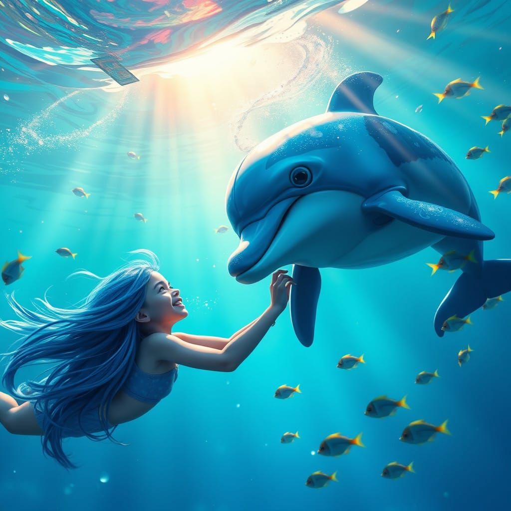 Dazzling Underwater Encounter between Dolphin and Diver in V...